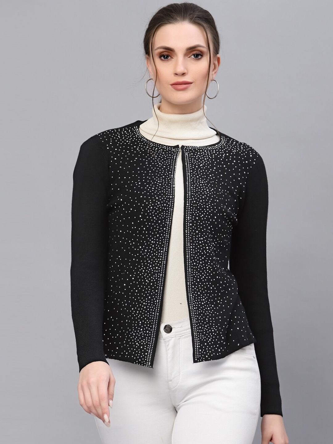 

Mafadeny Women Black Embellished Shrug