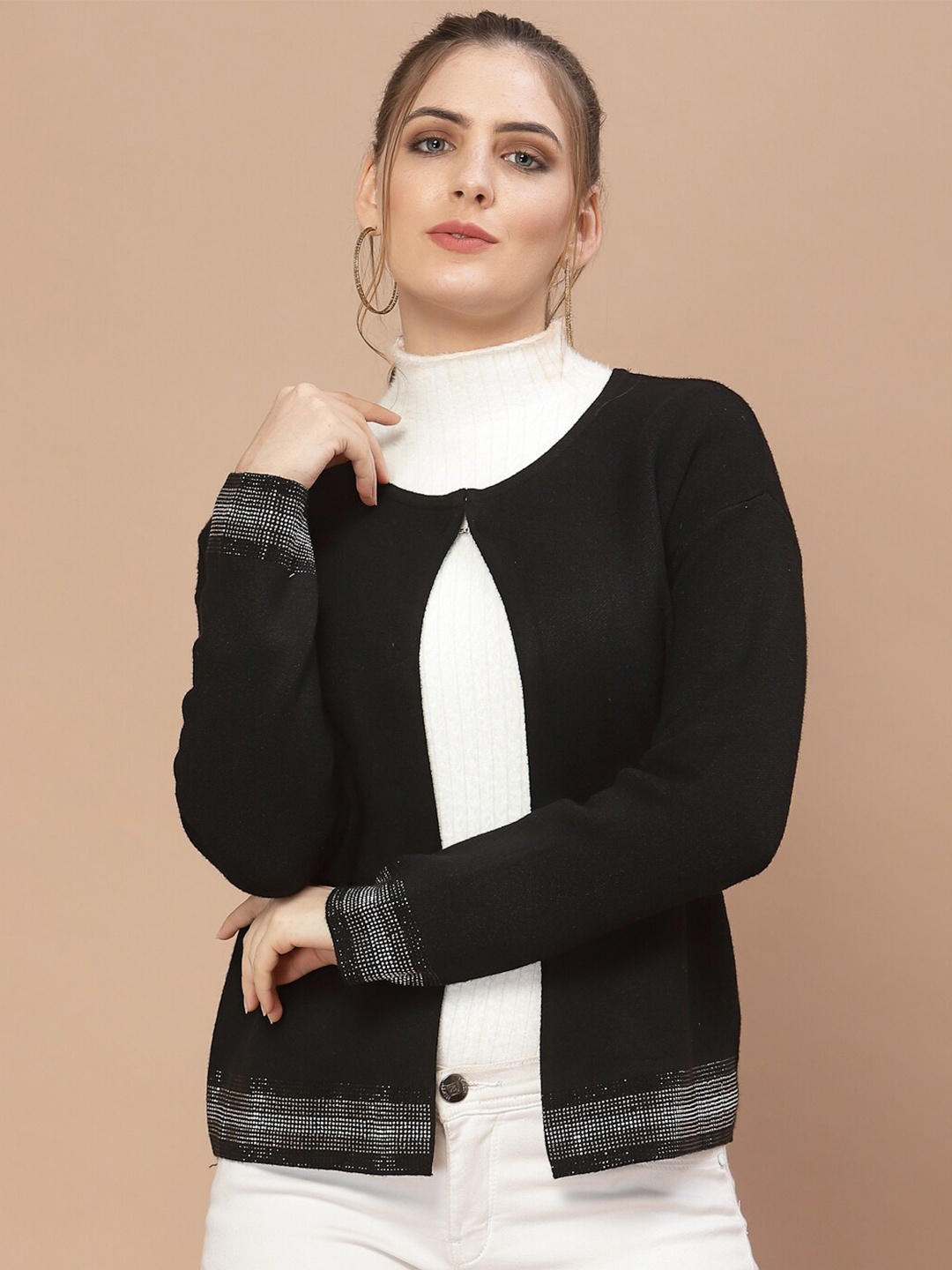 

Mafadeny Women Black Embellished Shrug