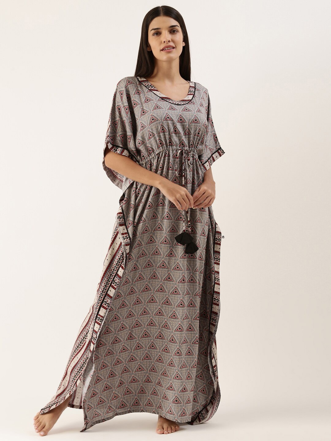 

Bannos Swagger Women Grey Printed Viscose Rayon Maxi Nightdress