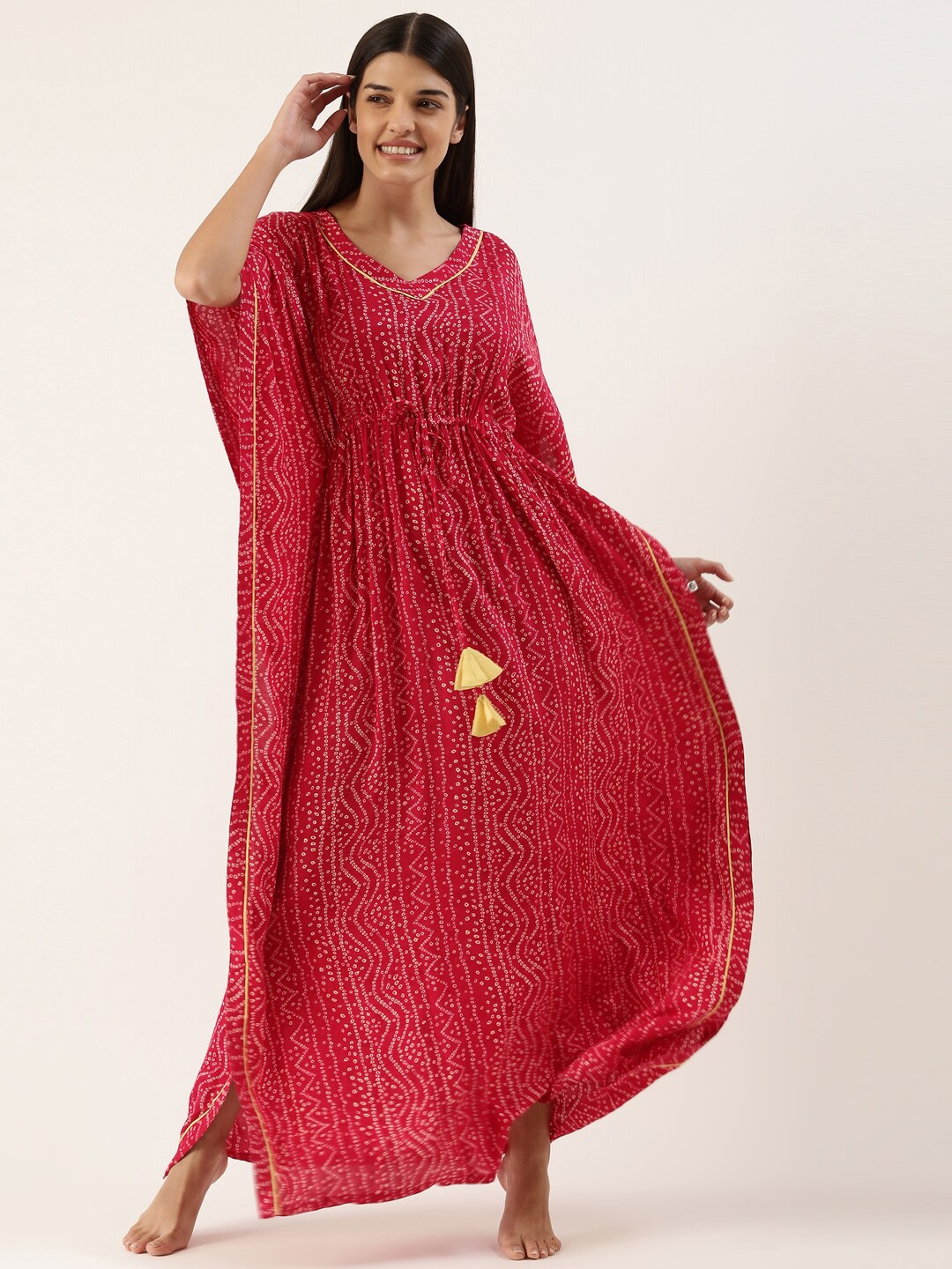 

Bannos Swagger Women Pink Printed Maxi Kaftan Nightdress