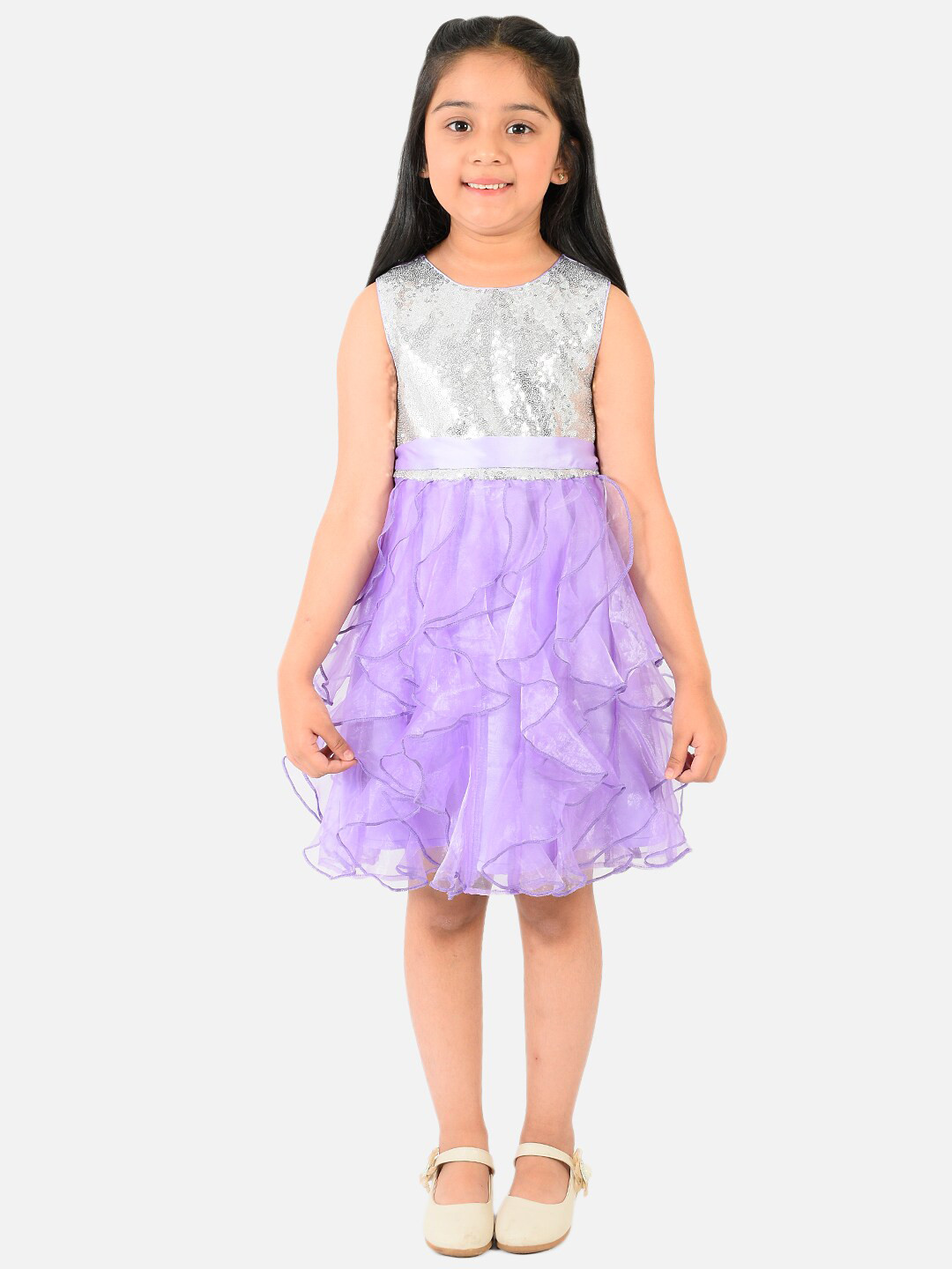 

Nauti Nati Violet & Silver-Toned Embellished Net Party Dress