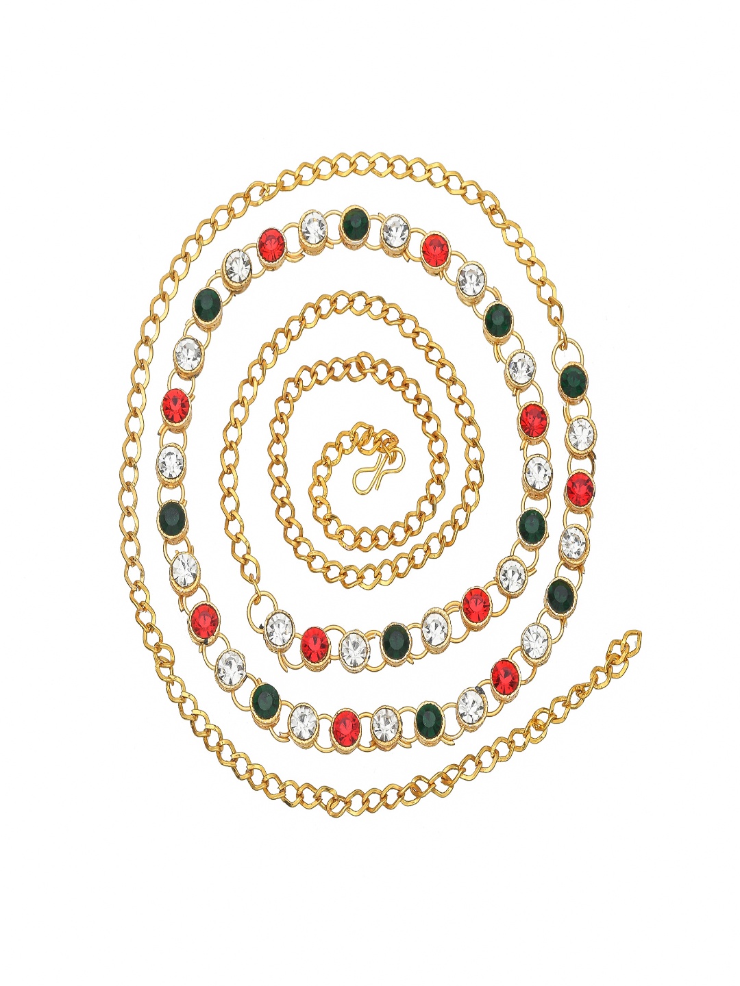 

Sanjog Gold-Toned Green & Red Stone Studded & Beaded Saree Waist Belt