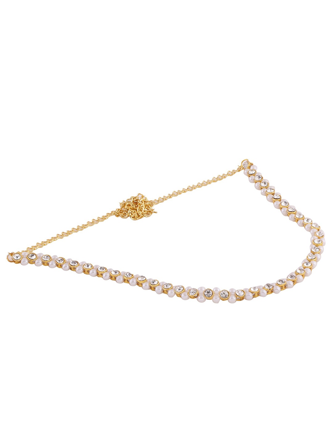 

Sanjog Woman Gold-Toned & White Kundan Studded & Pearl Beaded Kamarbandh