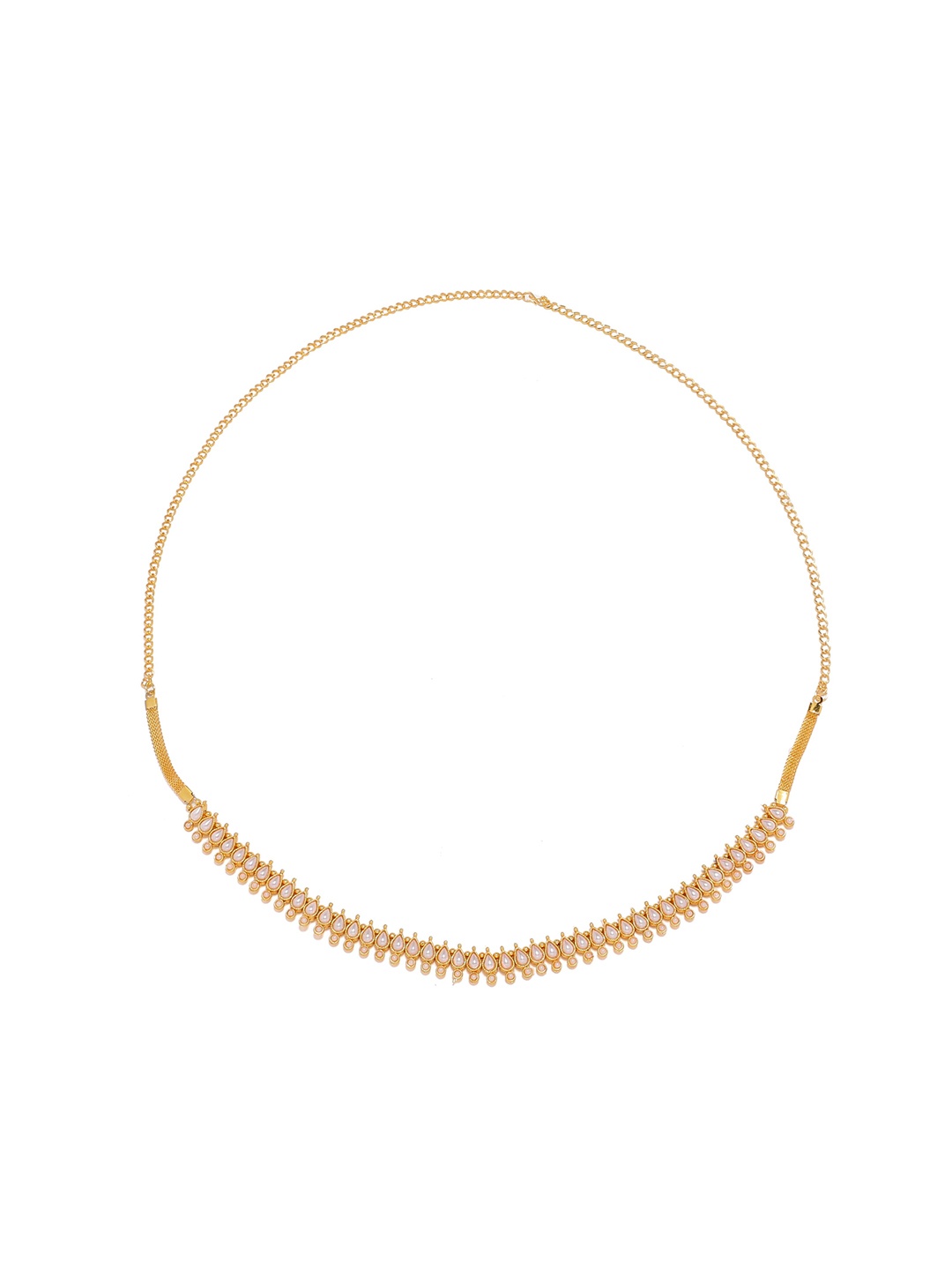 

Sanjog Gold-Toned White Pearl Studded Waist Belt Saree Accessories
