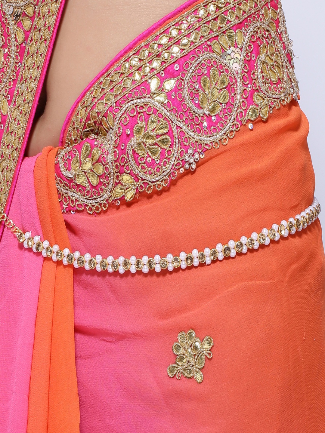 

Sanjog Gold-Toned & White Pearl Beaded Kamarband