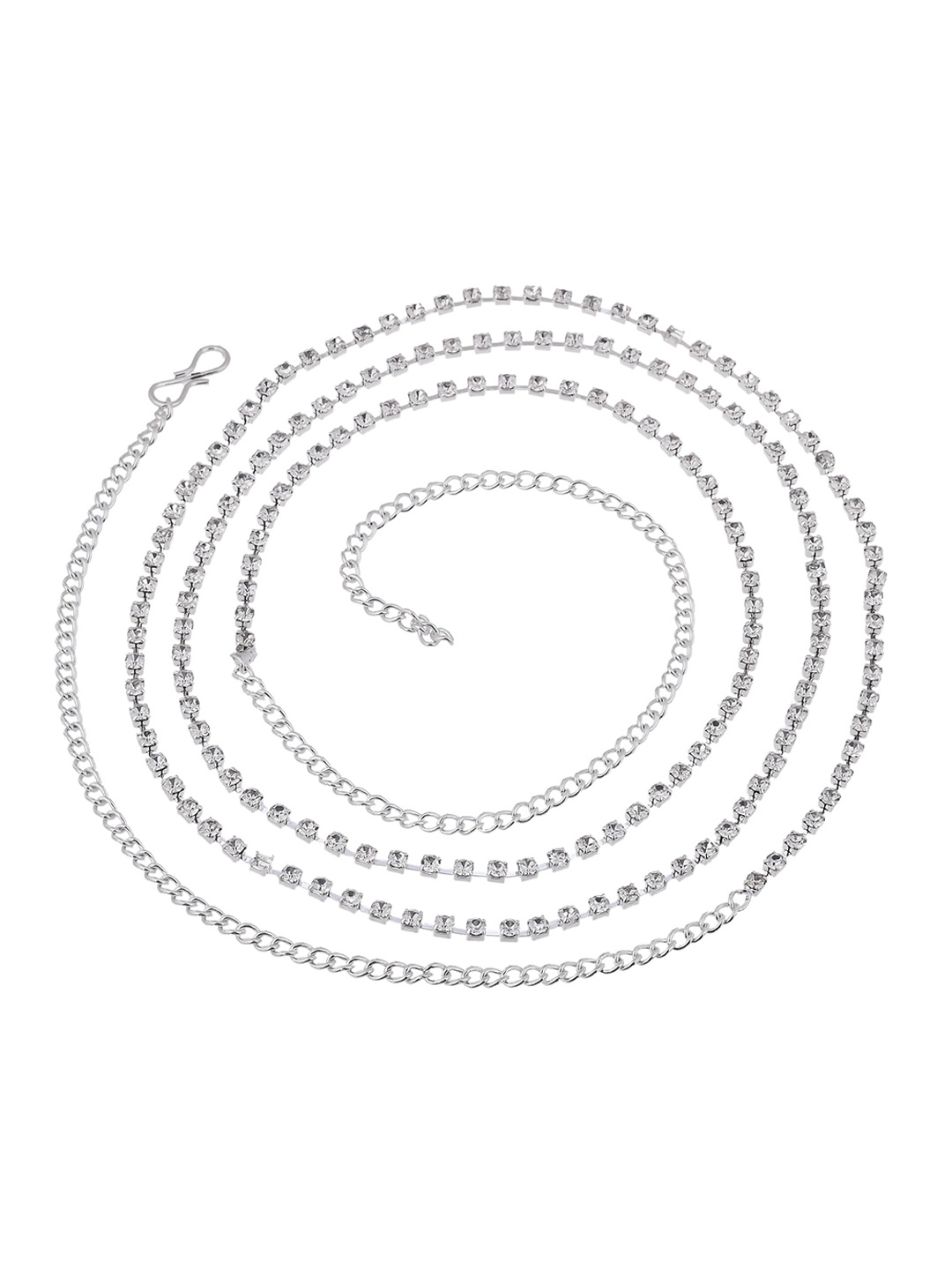 

Sanjog Woman Silver-Toned & White CZ Studded Saree Belt Kamarbandh