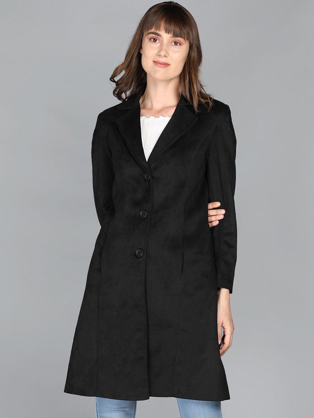 

LURE URBAN Women Black Solid Woolen OverCoat