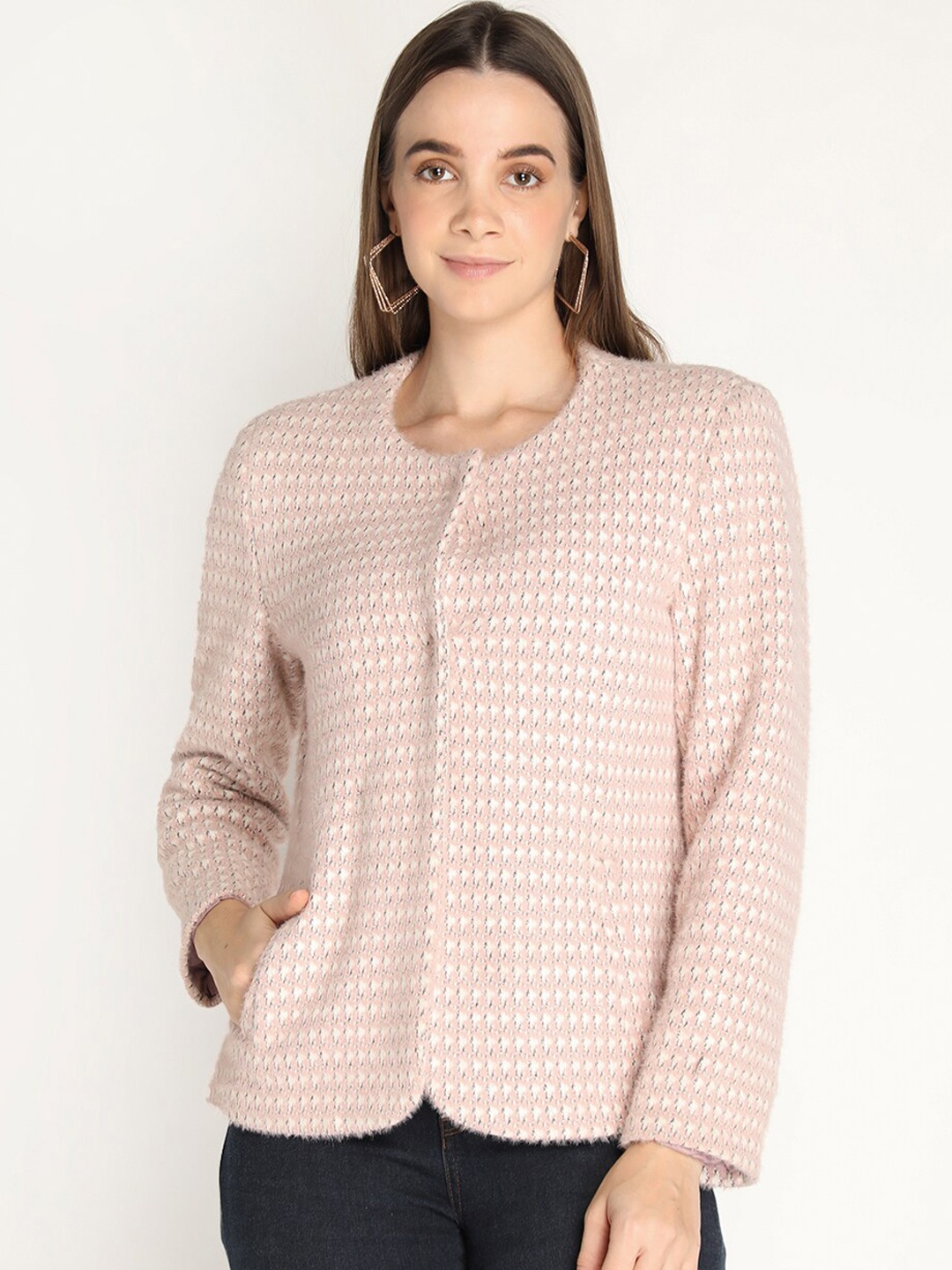 

LURE URBAN Women Pink Self-Design Winter Overcoat
