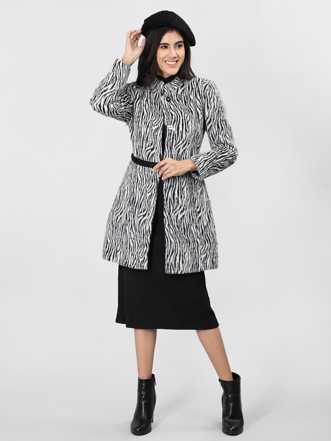 

LURE URBAN Women Black Printed Over Coats