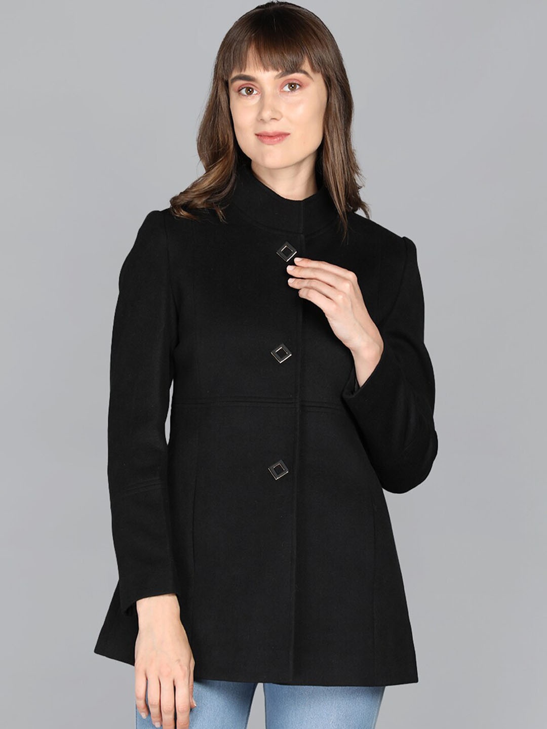 

LURE URBAN Women Black Solid Longline Trench Coats