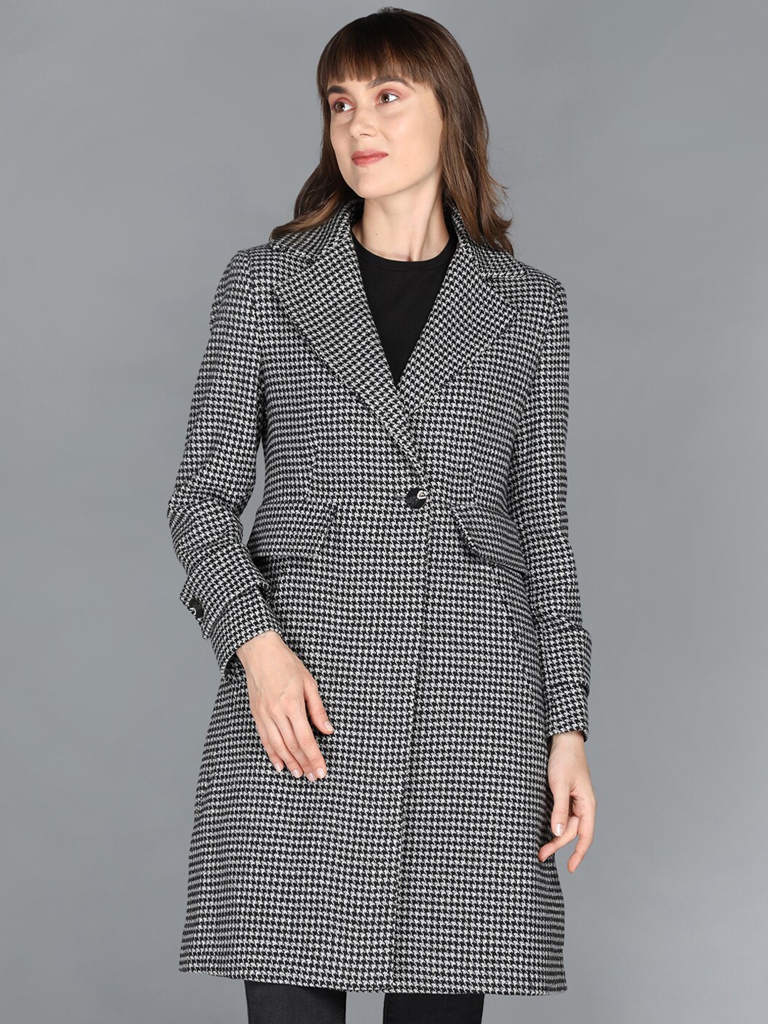 

LURE URBAN Women Black Self Design Winter Coats
