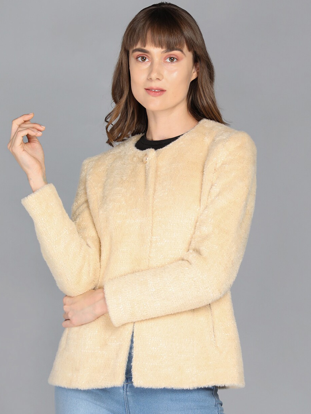 

LURE URBAN Women Beige Solid Winter Coat