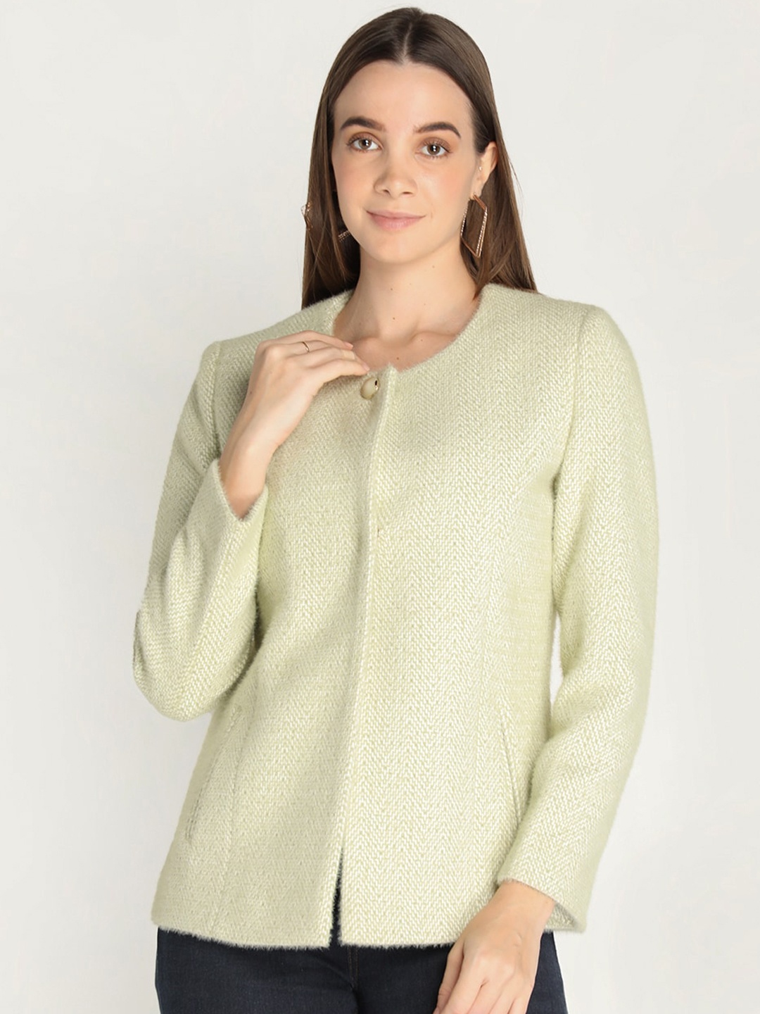 

LURE URBAN Women Green Solid Winter Overcoat