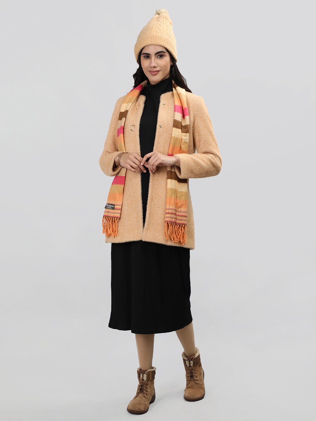 

LURE URBAN Women Gold Colored Printed Woolen Winter Coats