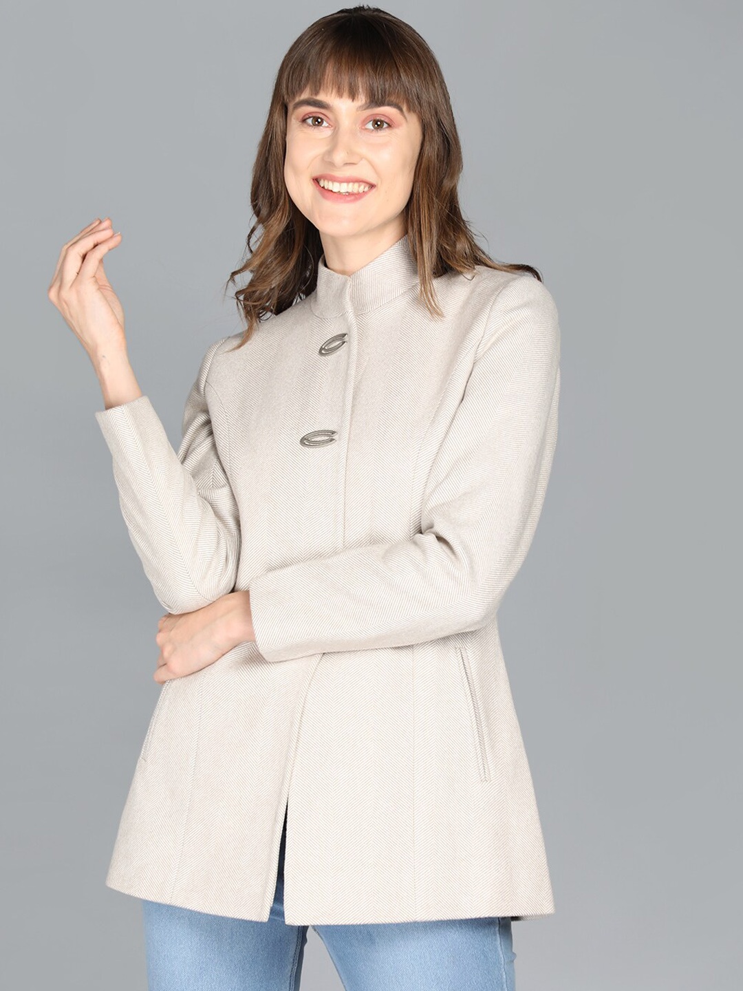 

LURE URBAN Women Khaki-Colored Solid Winter Overcoat