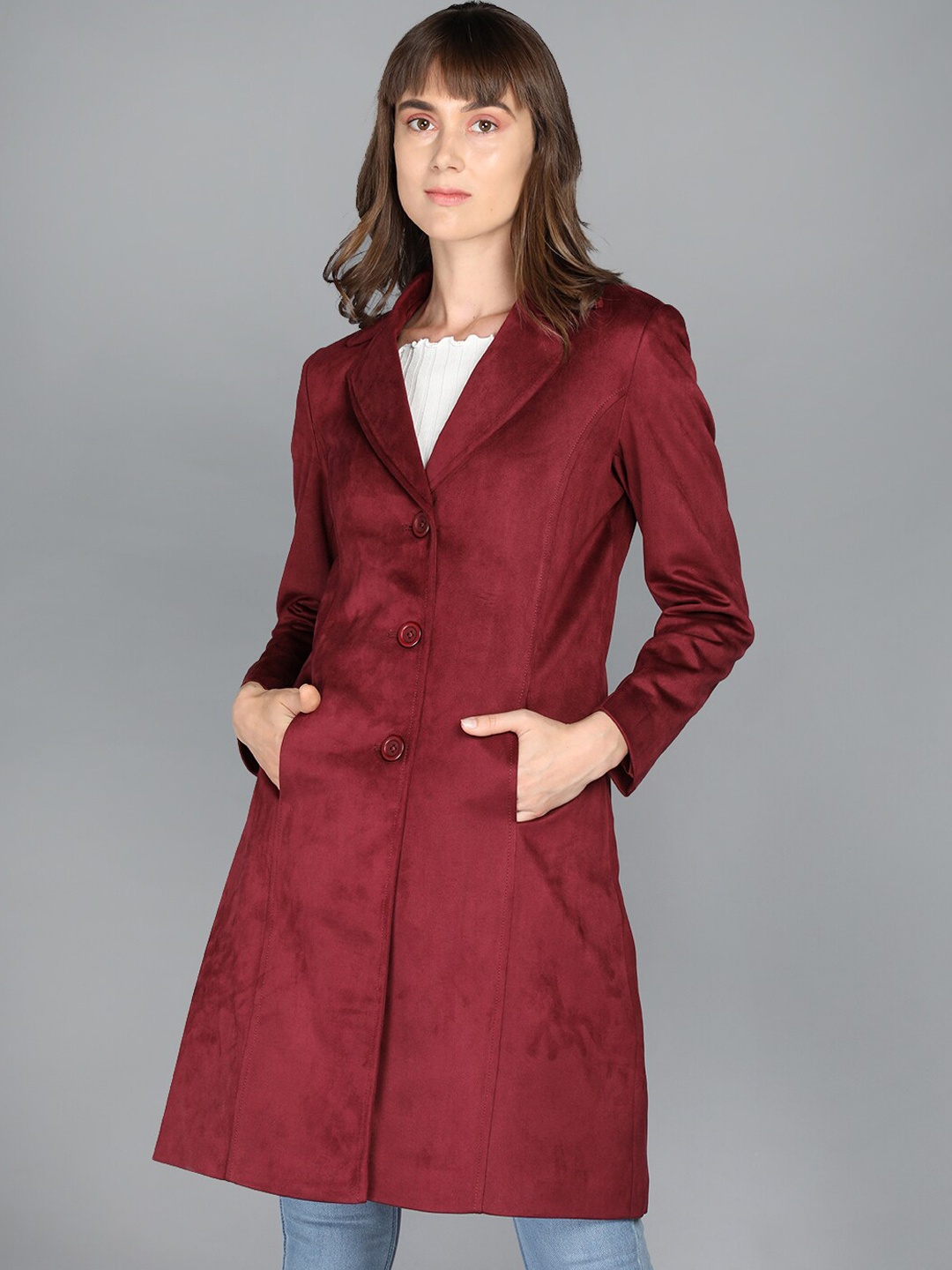 

LURE URBAN Women Maroon Solid Winter Trench Coat