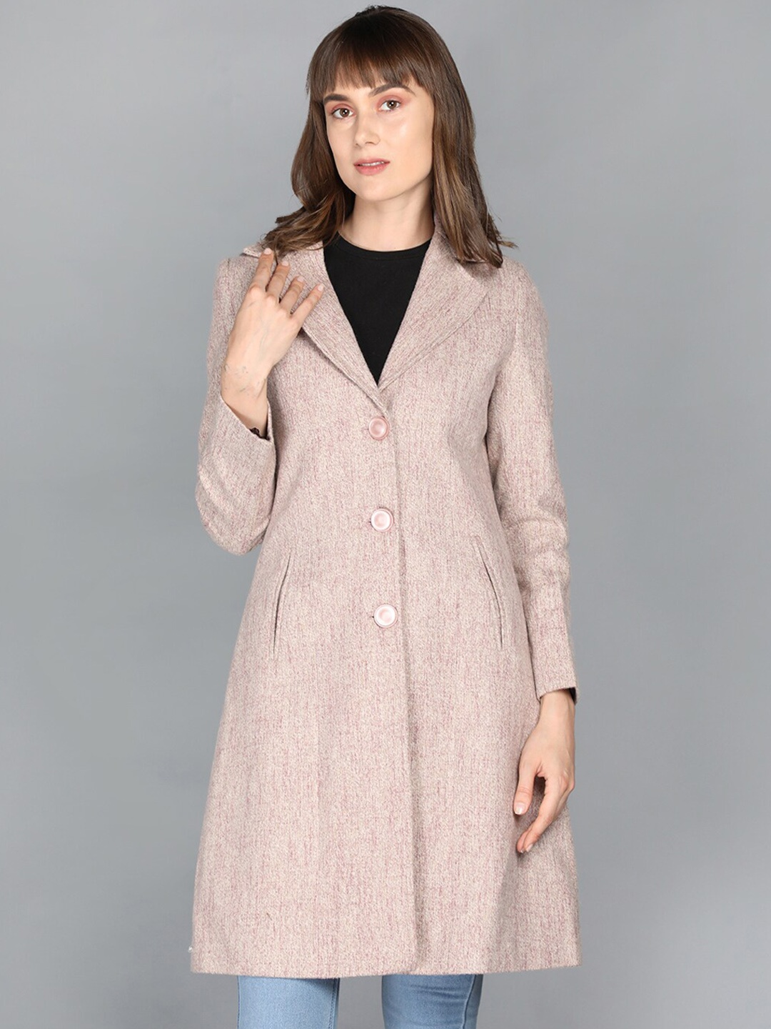 

LURE URBAN Women Beige Self Design Woolen Coats