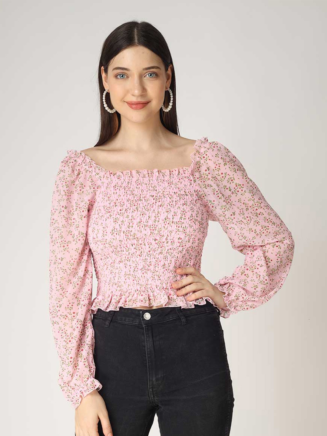 

The Label Bar Women Pink Floral Print Georgette Top