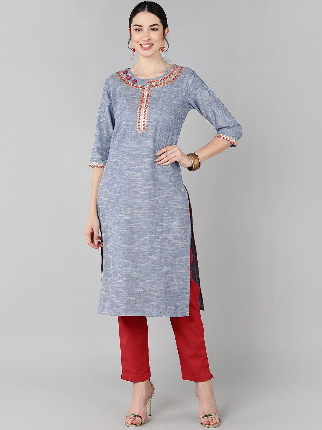 

Jaipur Folk Women Blue Yoke Design Kurta with Trousers