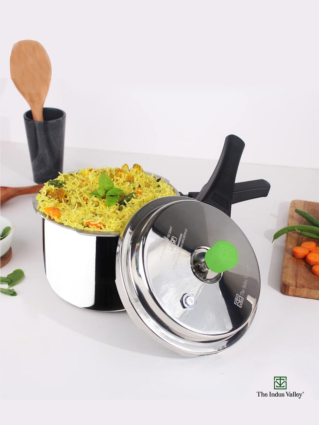 

The Indus Valley Stainless Steel Induction Base Tri-ply Pressure Cooker 1.5 L