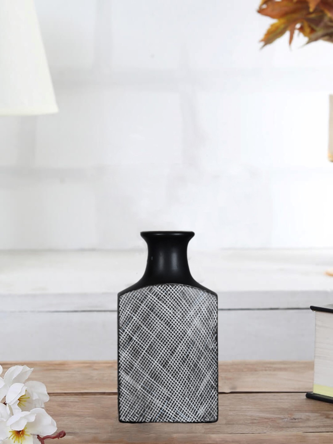 

OddCroft Black & White Painted Canteen-Shaped Vase