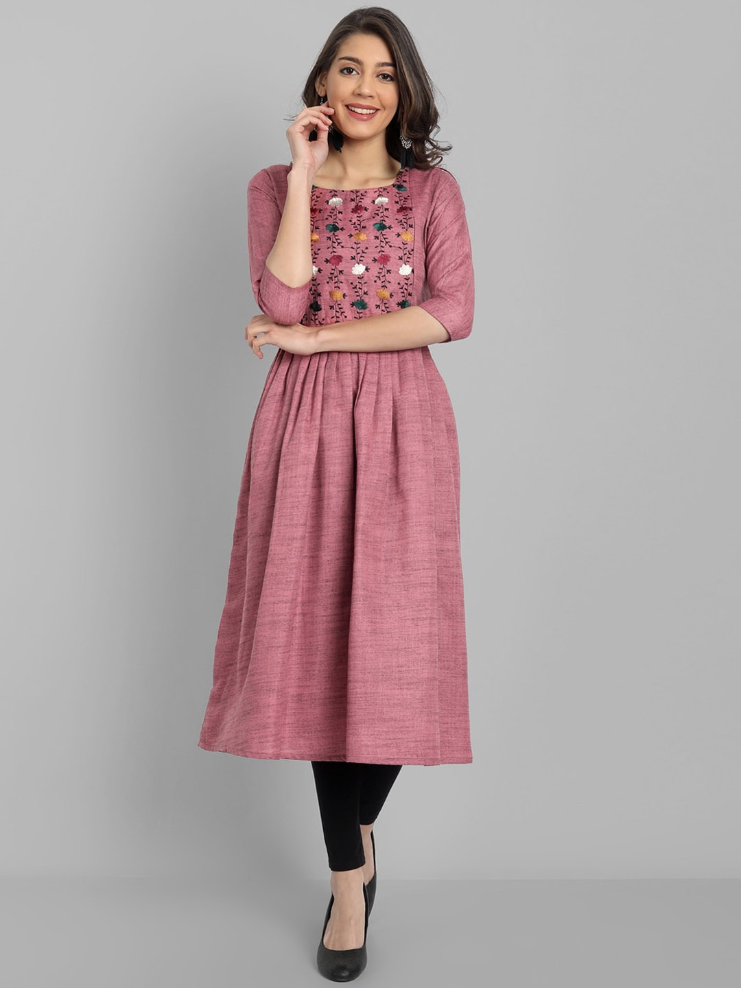 

HETSA Women Pink Floral Yoke Design Maternity Anarkali Kurta