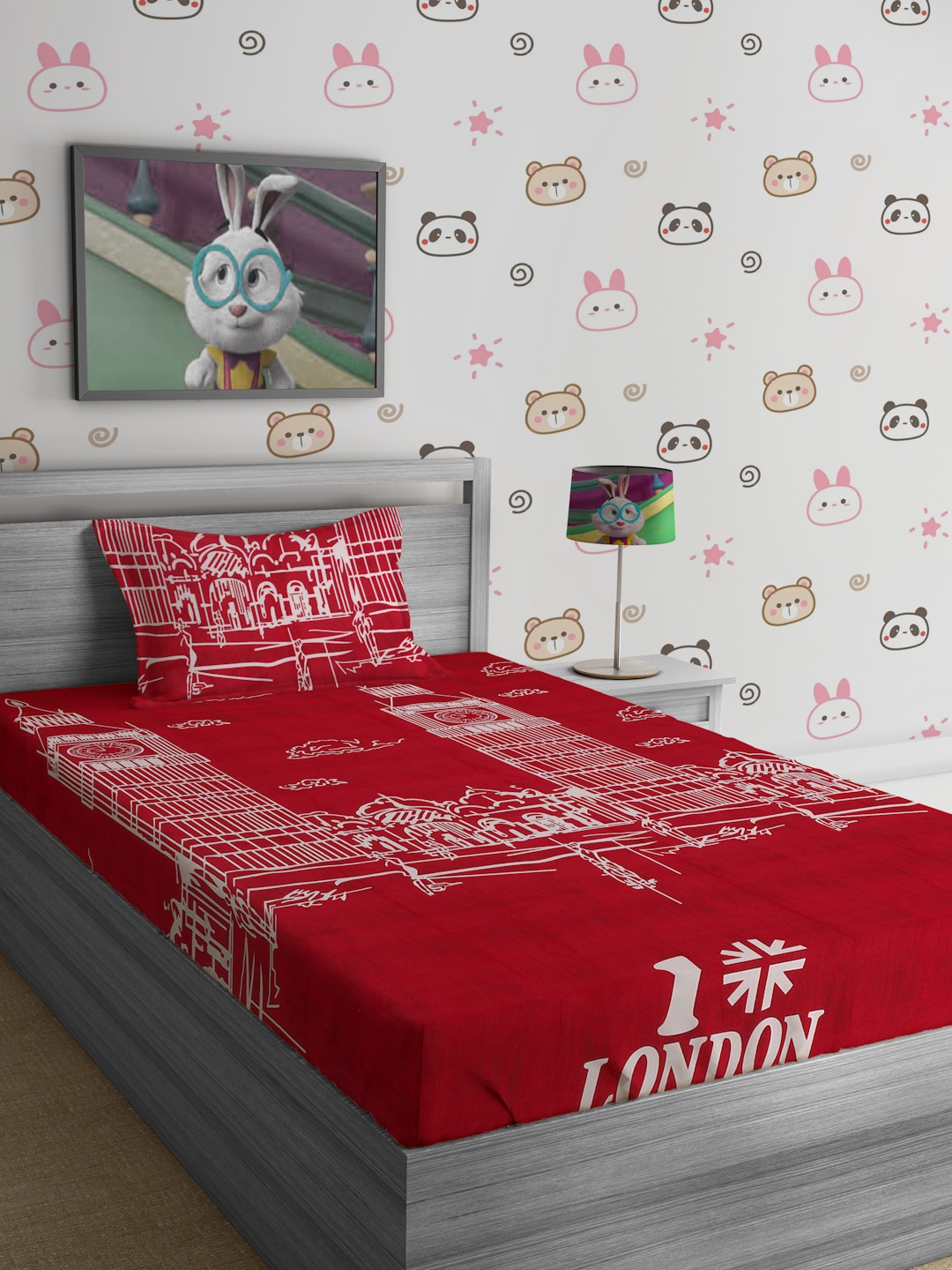 

SOKNACK Red & White 300 TC Single Bedsheet with 1 Pillow Covers