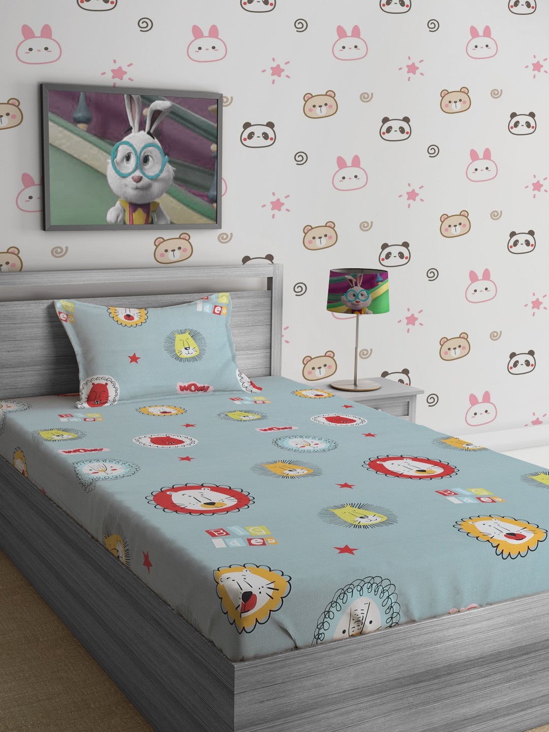 

SOKNACK Blue & Red Cartoon Characters 300 TC Single Bedsheet with 1 Pillow Covers