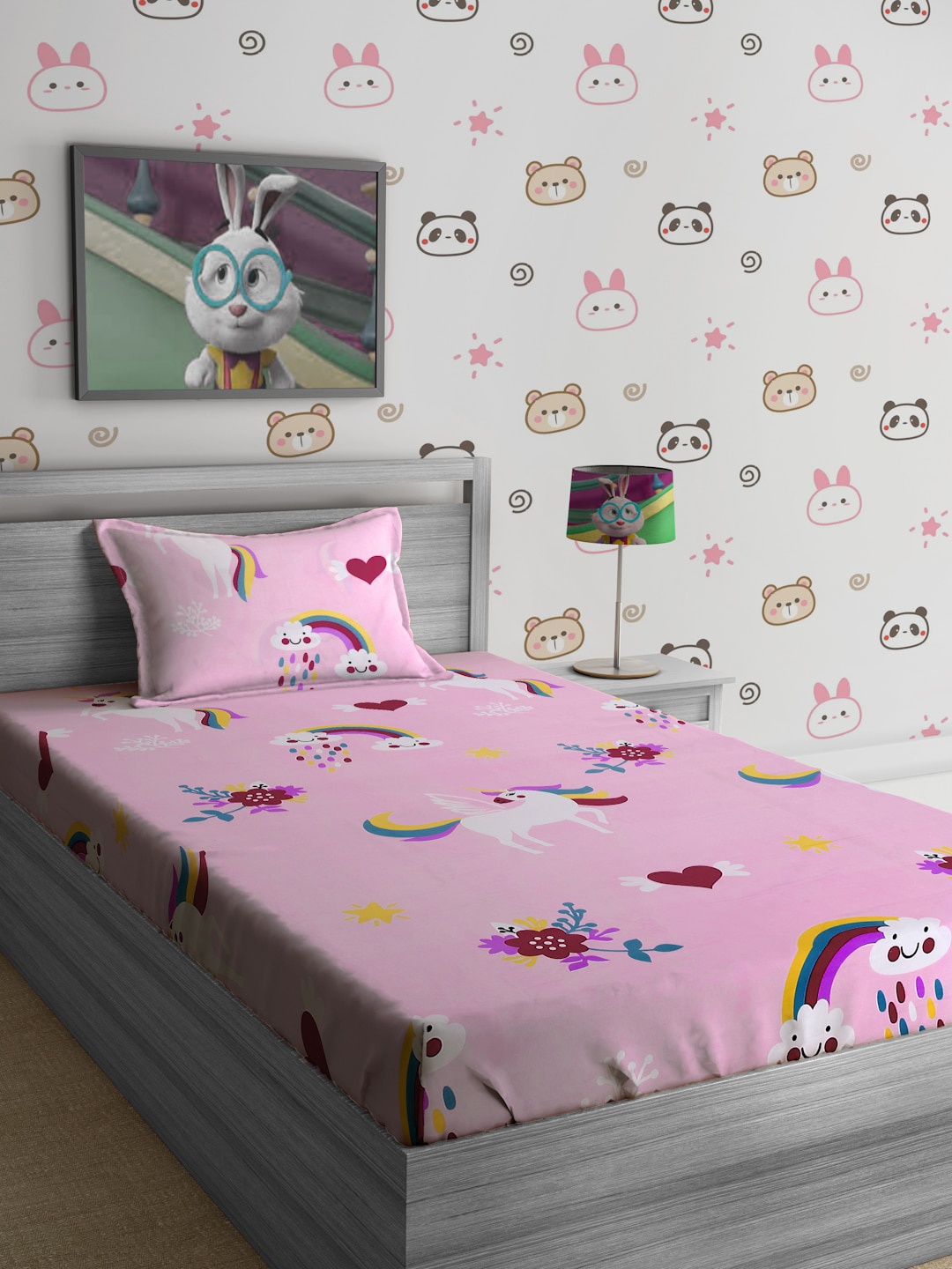 

SOKNACK Unisex Kids Bedsheet With 1 Pillow Cover, Pink
