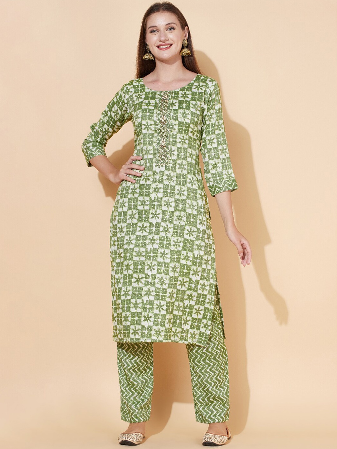 

FASHOR Women Green Printed Kurta with Pant