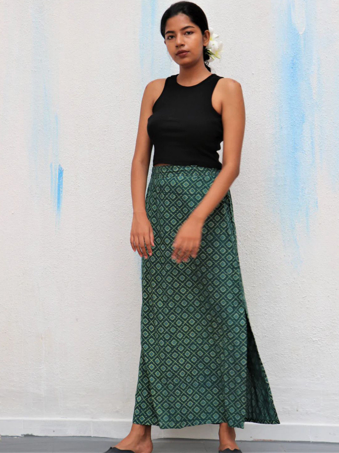 

Chidiyaa Women Green Printed Pure Cotton A-Line Skirts