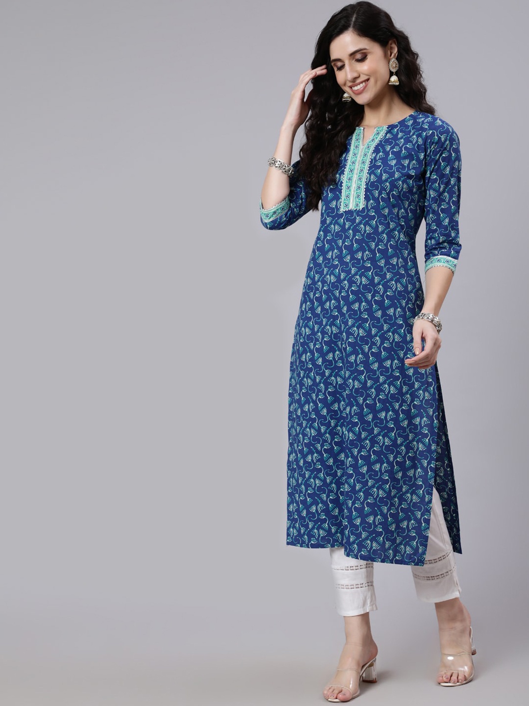 

AASI - HOUSE OF NAYO Women Blue Ethnic Motifs Printed Kurta