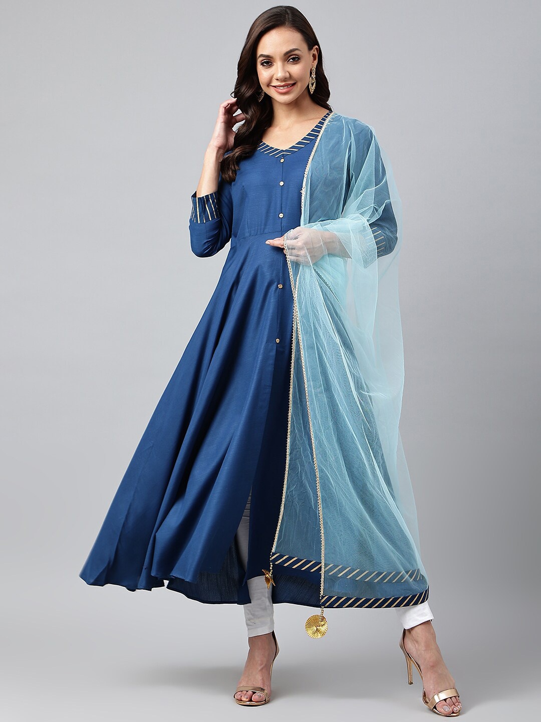 

KALINI Women Navy Blue Printed Indigo Anarkali Kurta