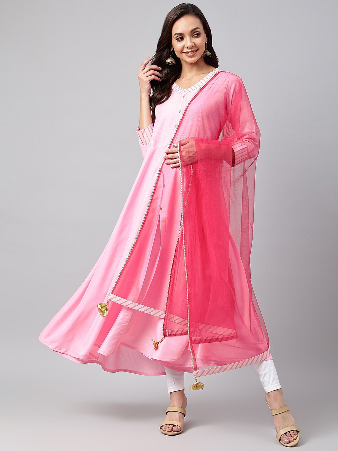 

KALINI Women Pink Anarkali Kurta with Dupatta