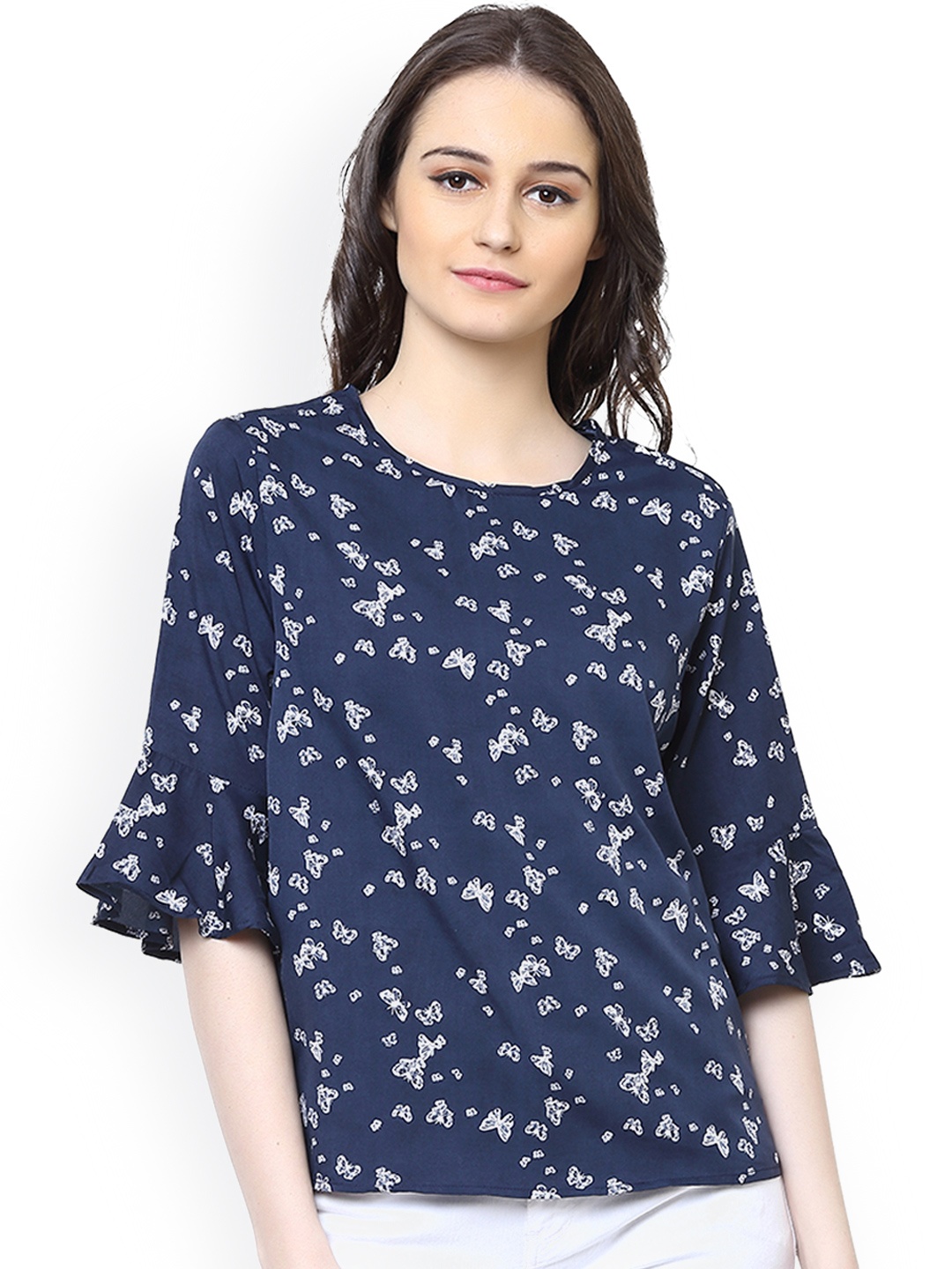 

Harpa Women Black Printed Top, Navy blue