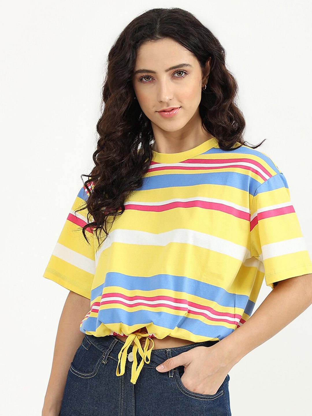 

United Colors of Benetton Women Multicoloured Striped Round Neck Top, Multi