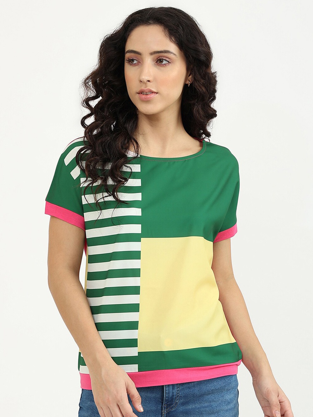 

United Colors of Benetton Women Green Striped Top