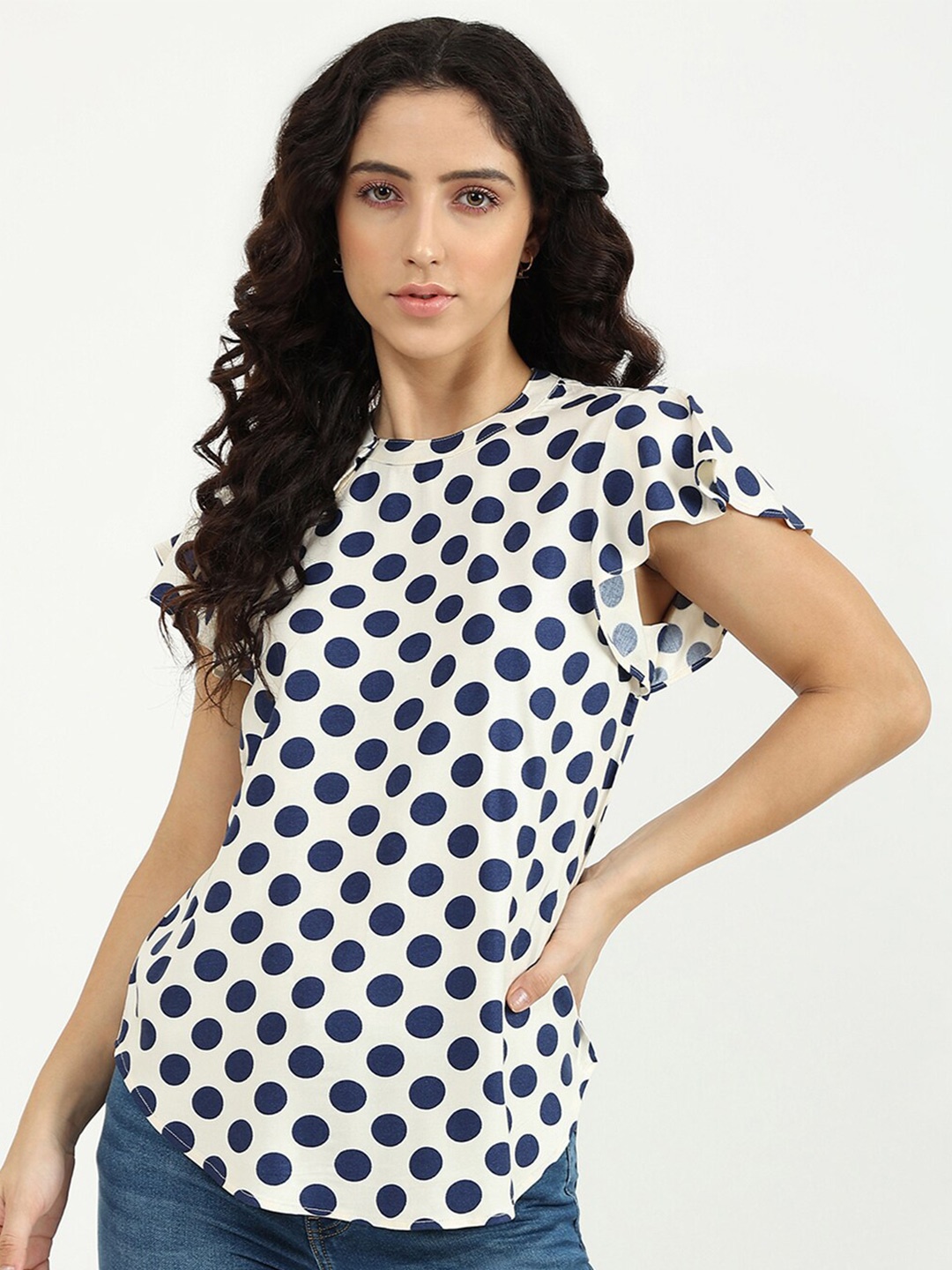 

United Colors of Benetton Women White Polka Dot Printed Top