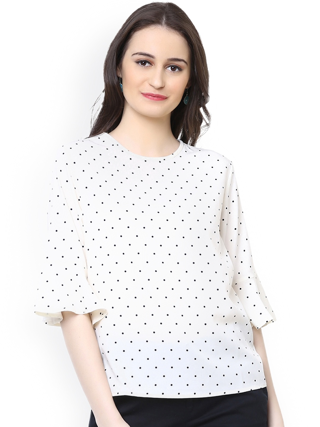 

Harpa Women White & Black Polka Dot Print Top