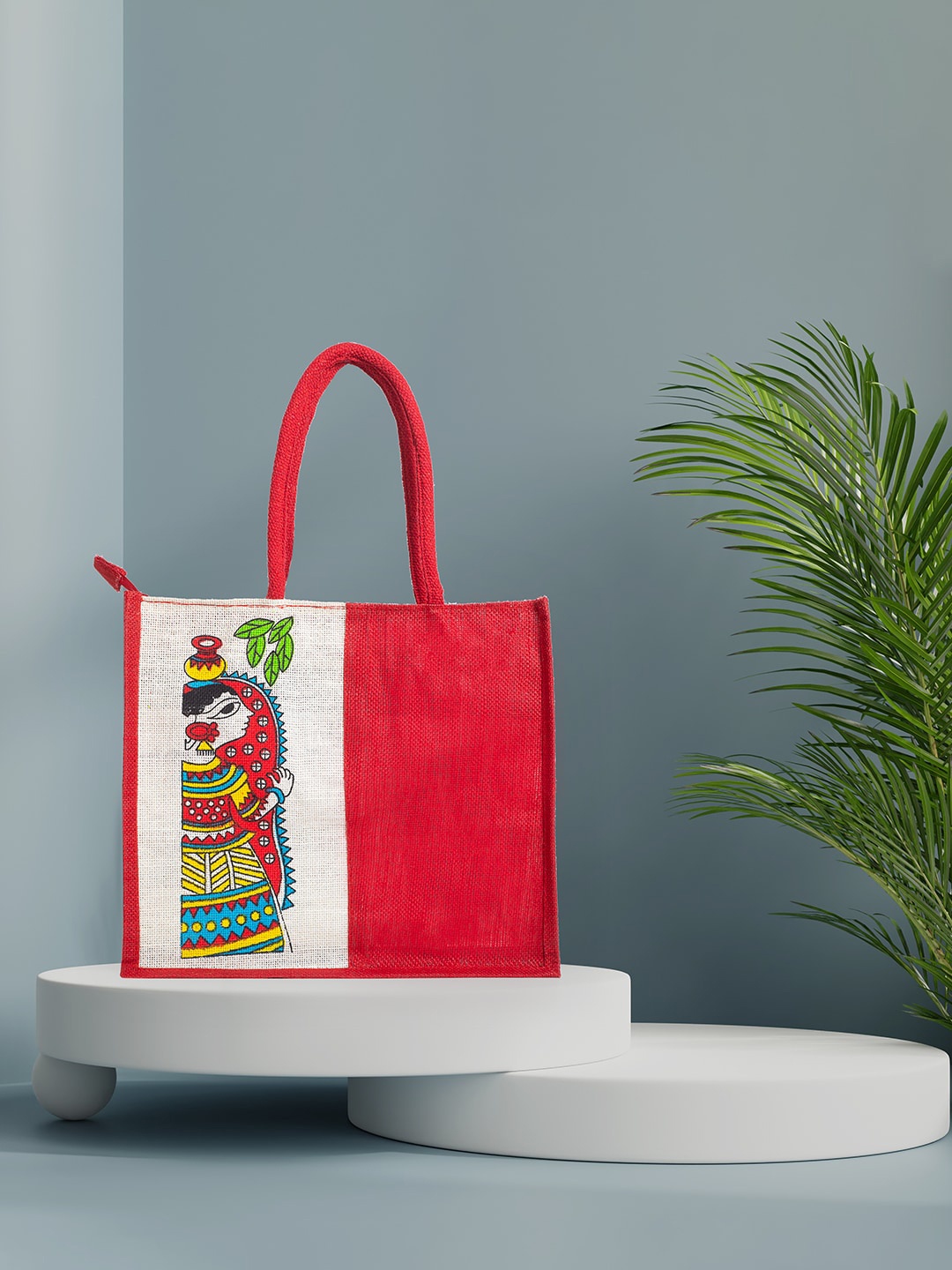 

Golden Peacock Red Ethnic Motifs Printed Shopper Tote Bag