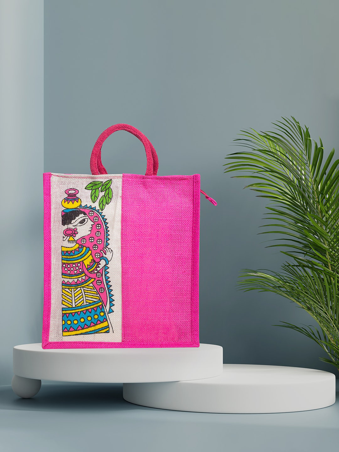 

Golden Peacock Pink Ethnic Motifs Colourblocked Shopper Tote Bag