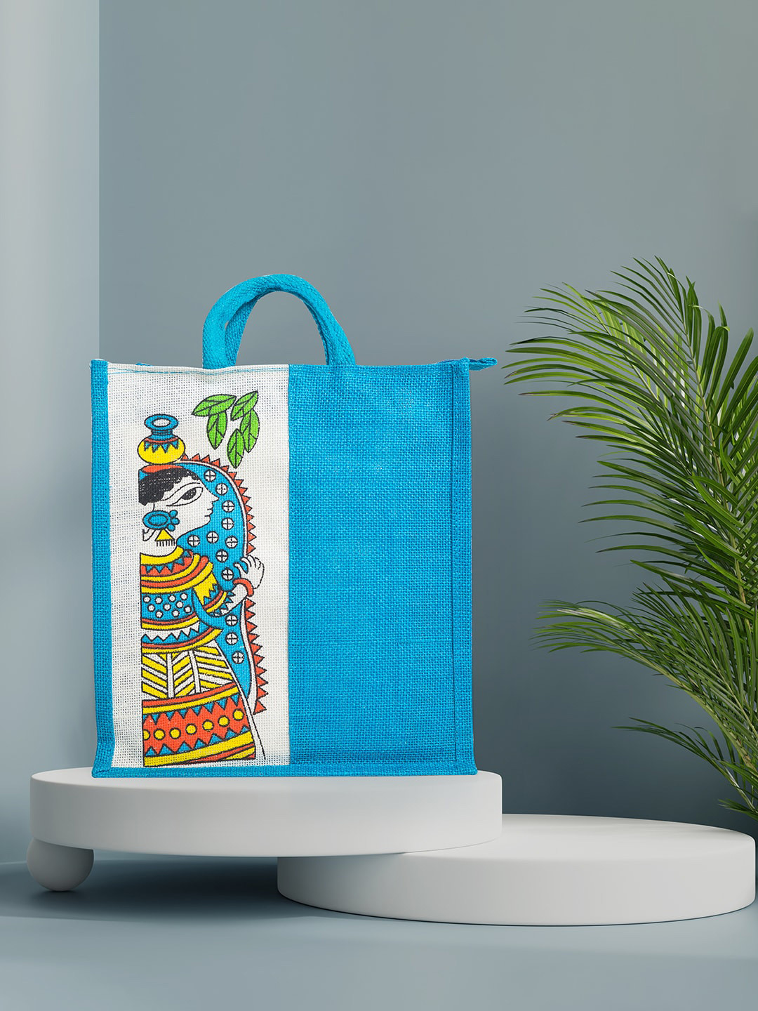 

Golden Peacock Blue Colourblocked Shopper Tote Bag