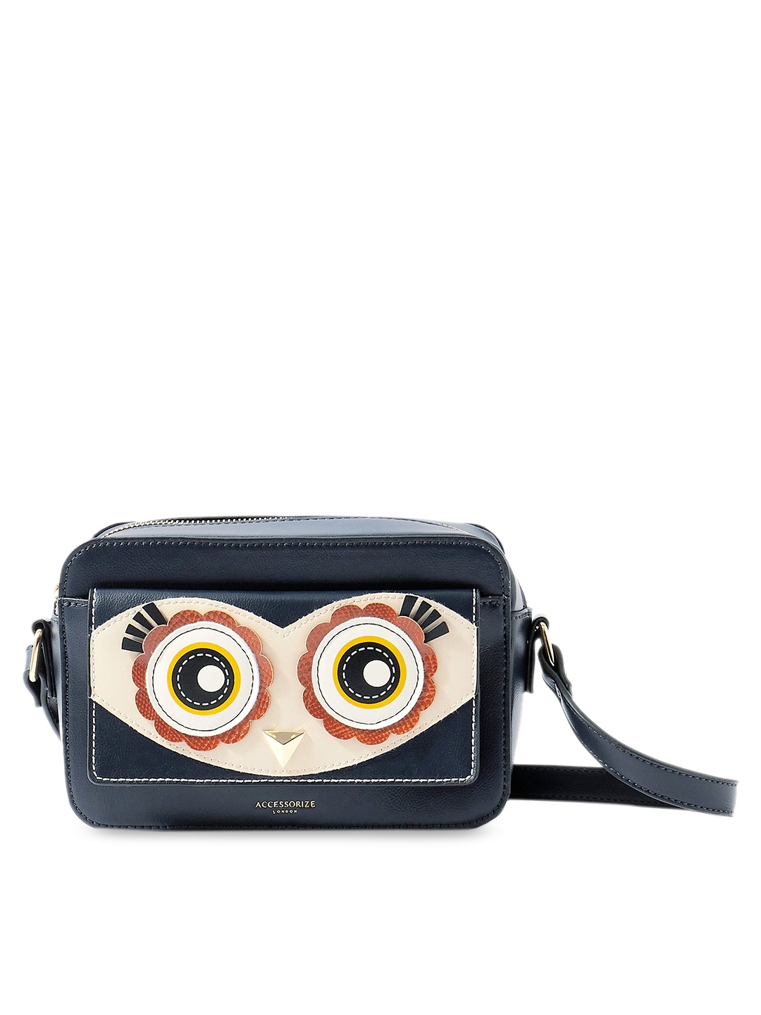 

Accessorize London Women Faux Leather Navy Owl Sling Bag, Navy blue