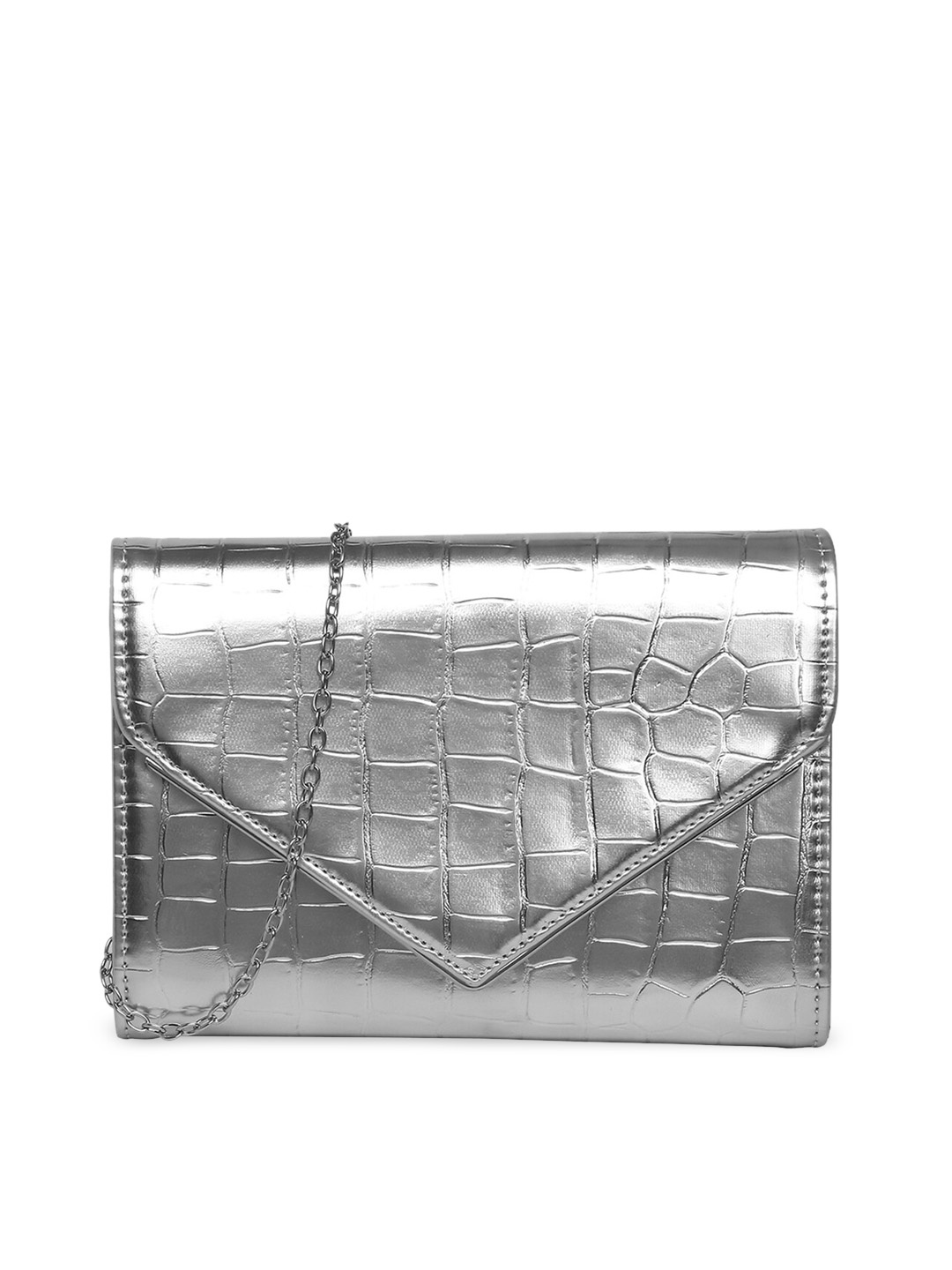 

Accessorize London Women Milly Croc Textured Sling Bag, Silver
