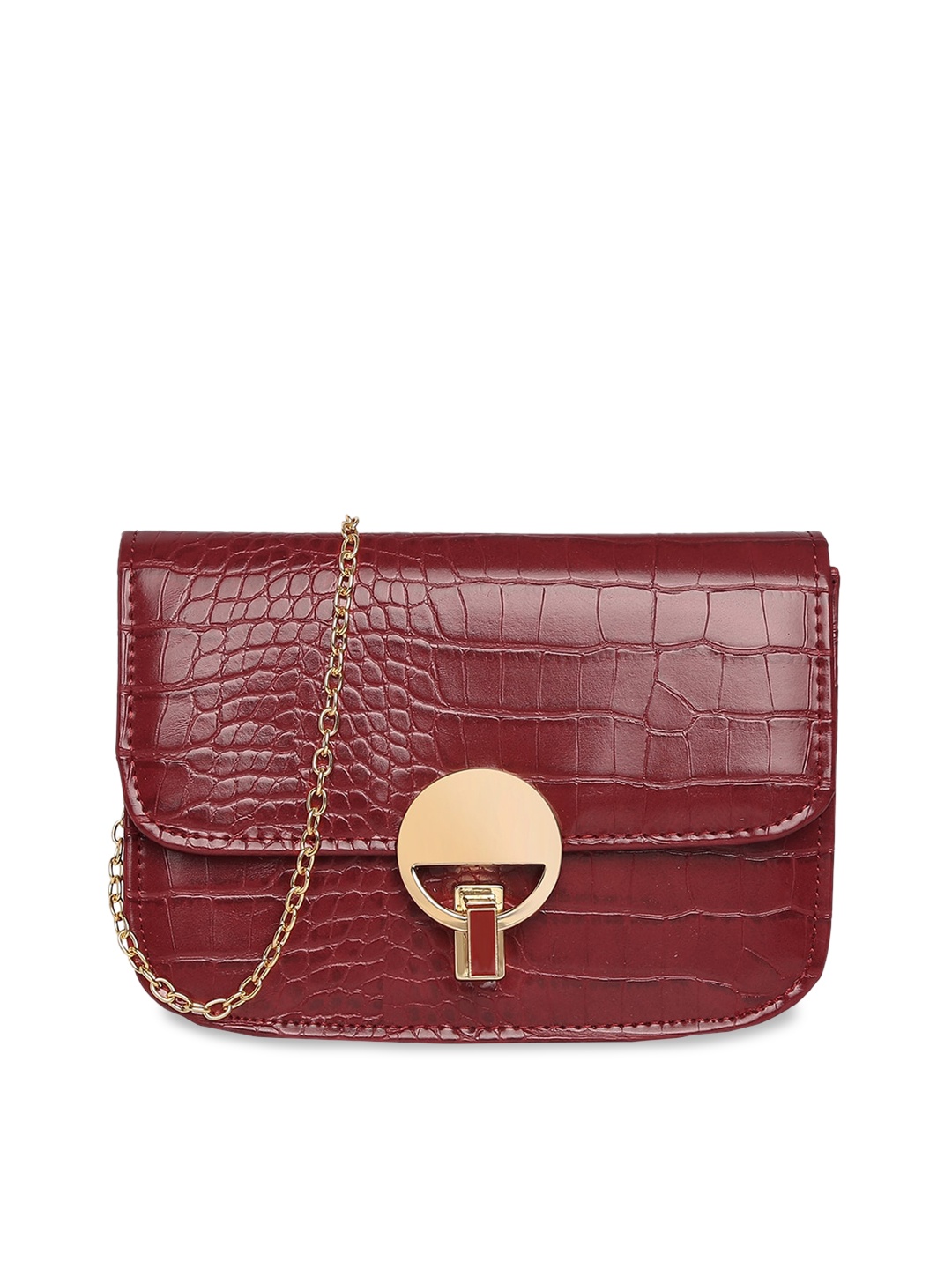 

Accessorize London Women Faux Leather Croc Textured Lock Chain Sling Bag, Red