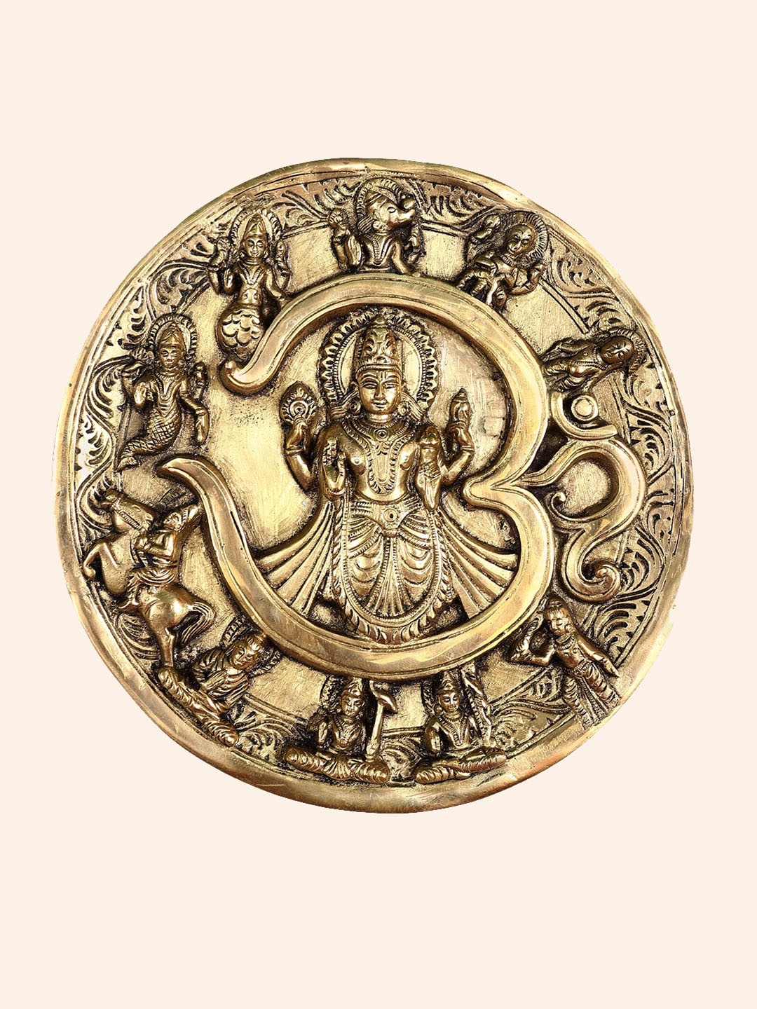 

Exotic India Gold-Toned Vishnu Dashavatara Wall Hanging Plate with Om