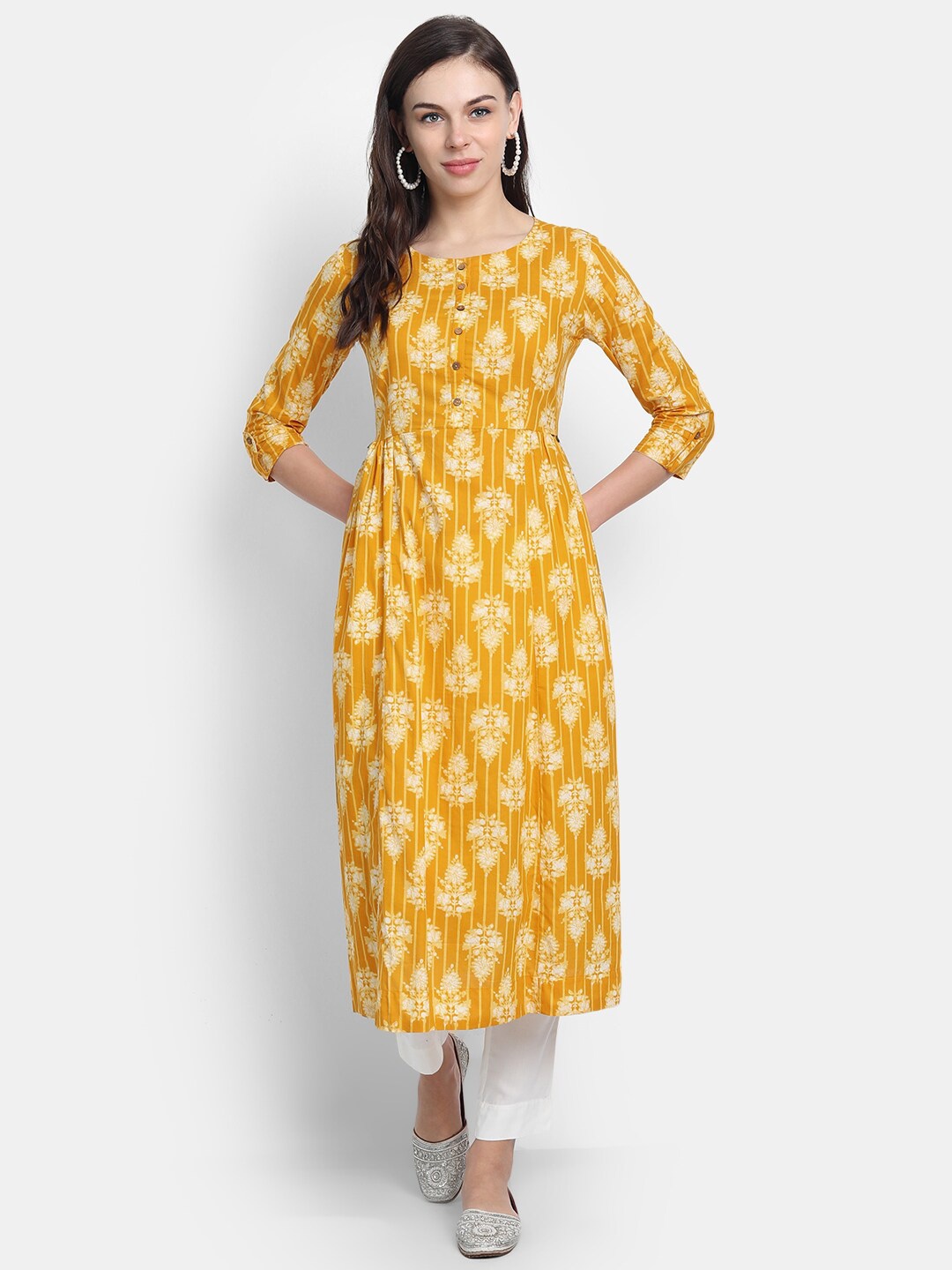 

SUTI Women Mustard Yellow Ethnic Motifs Printed Kurta