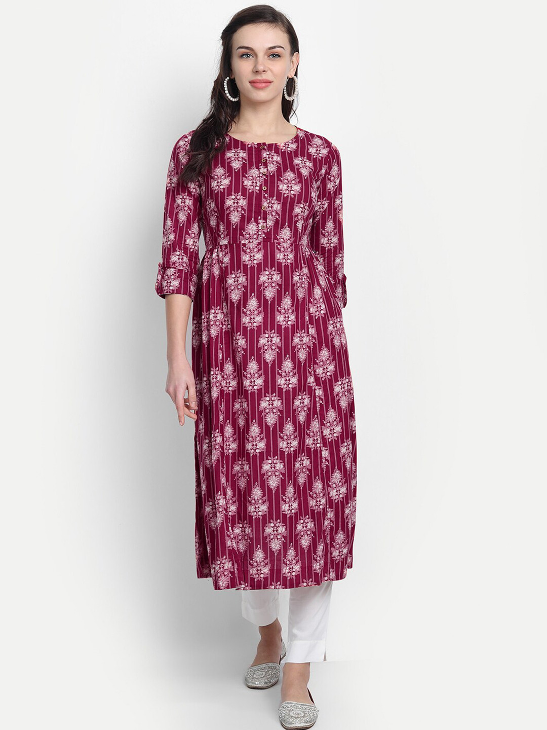 

SUTI Women Maroon Floral Printed Cotton Kurta