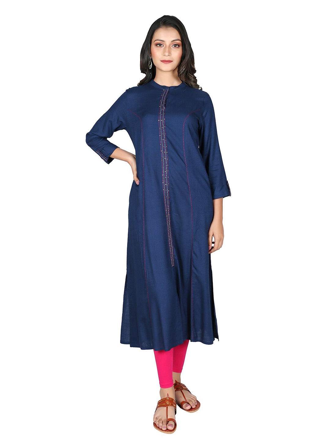 

SUTI Women Navy Blue Cotton Embellished Kurta