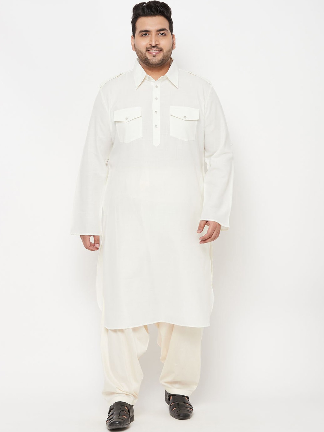 

VASTRAMAY Men Plus Size Pathani Kurta with Salwar, Cream